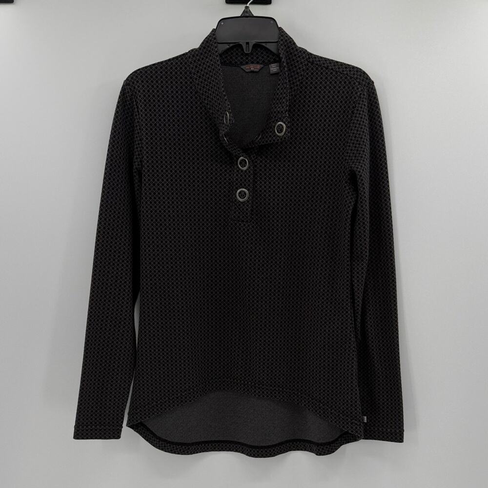 Merrell Women's Pullover 1/4 Snap Long Sleeve Top - Black/Gray- Medium